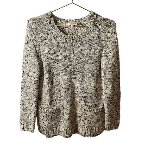 Rebecca Taylor Black White Silver Metallic Thread Zip Shoulder Sweater Size MED - Picture 1 of 12